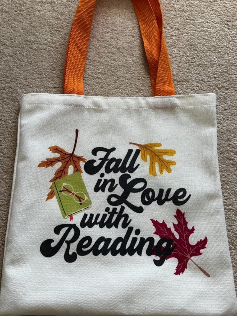 Fall in Love with Reading canvas tote bag